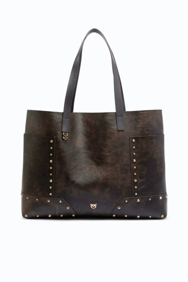 Tote Bag Studs Patch Dark Brown