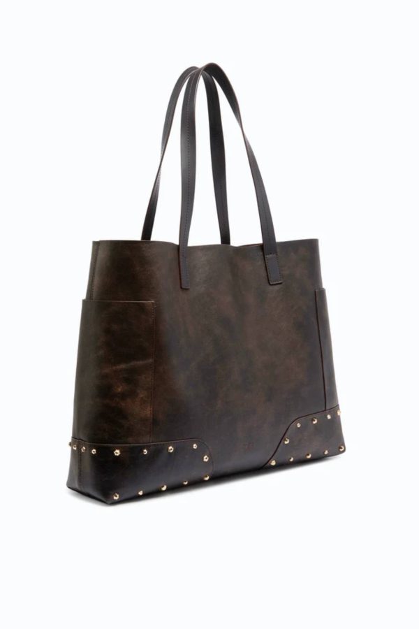 Tote Bag Studs Patch Dark Brown